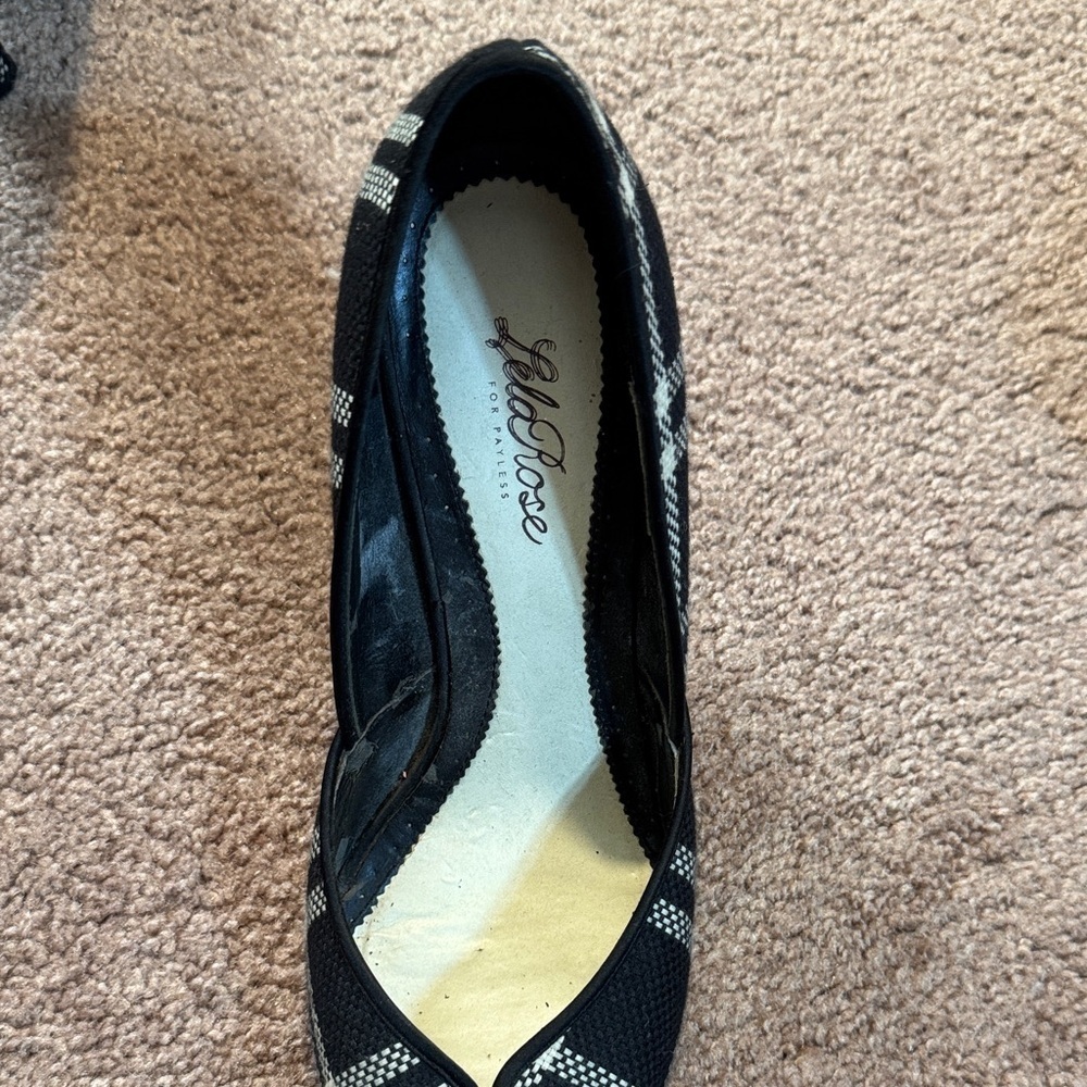 Lela Rose Adorable Black and White Plaid Fabric Peep-Toe Heels Size 8 - Picture 10 of 11